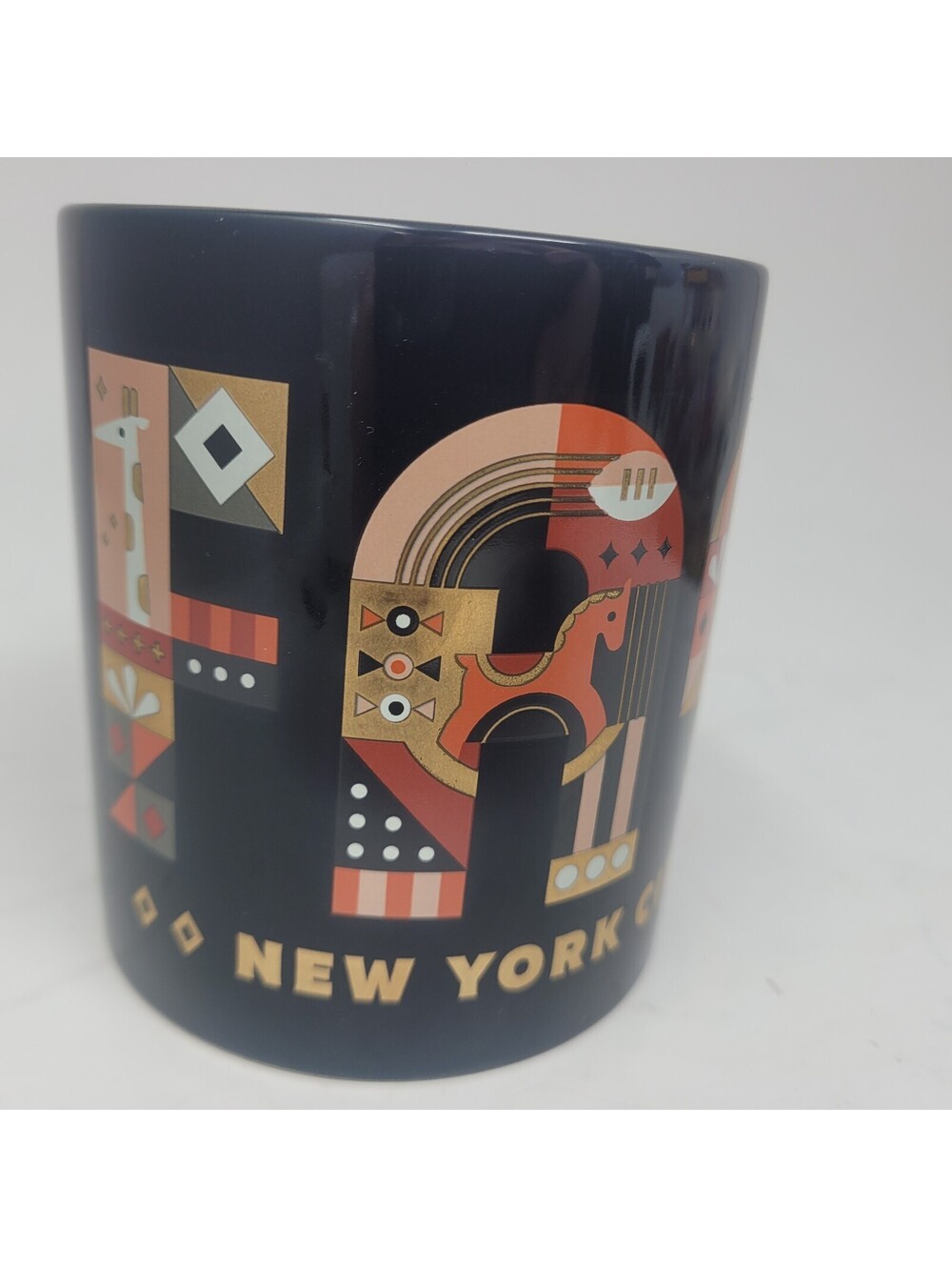 FAO Schwarz New York City Art Deco Ceramic Mug 14 oz Black Carousel